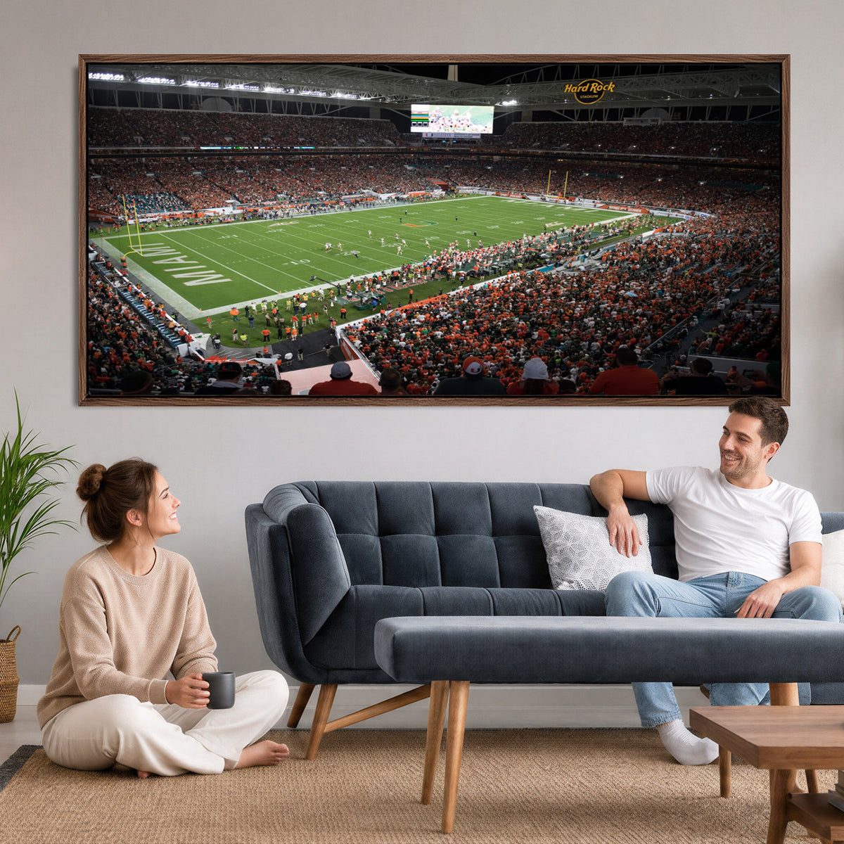 33698-PAN-FL-20X10 - Miami Hurricanes Football Team Print Canvas- Miami Hard Rock Stadium Wall Art Canvas Print