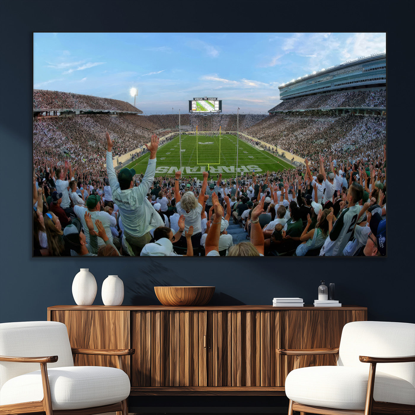 73105-SEG-FC-51X34_Oversize_Oversize-Michigan State Spartans Football Team Art Print - East Lansing Spartan Stadium Wall Art Canvas Print