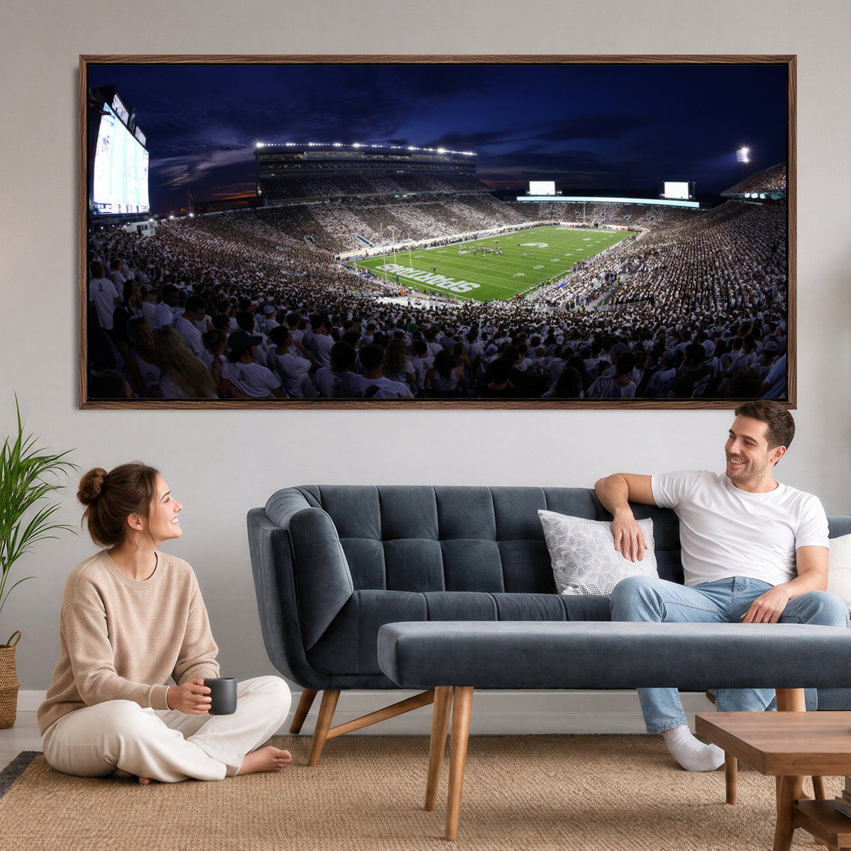 75193-PAN-FL-20X10 - Michigan State Spartans Canvas, Framed Football Team Print - East Lansing Spartan Stadium Wall Art