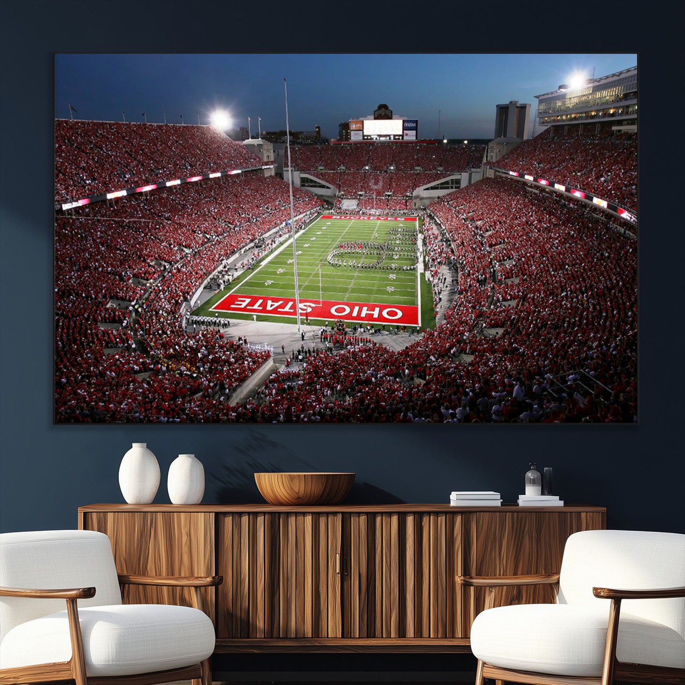 98743-SEG-FC-51X34_Oversize_Oversize-Ohio State University Buckeyes Football Team Print - Columbus Ohio Stadium Wall Art Canvas Print