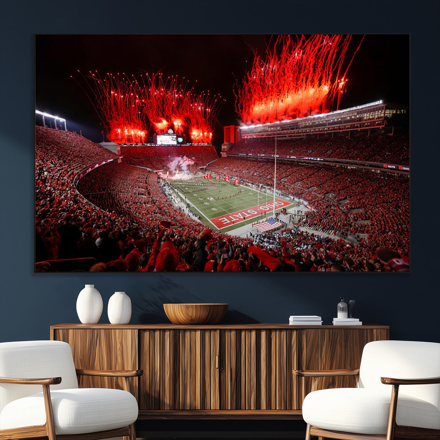 56909-MGV-CV-36X24-Ohio State University Buckeyes Football Team Print - Columbus Ohio Stadium Wall Art Canvas Print
