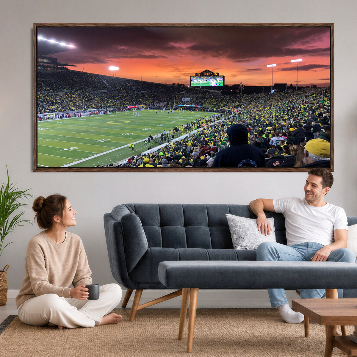75065-PAN-FL-20X10 - Eugene Autzen Stadium Canvas Wall Art Print – Sunset Over Iconic Football Field Wall Decor for Home