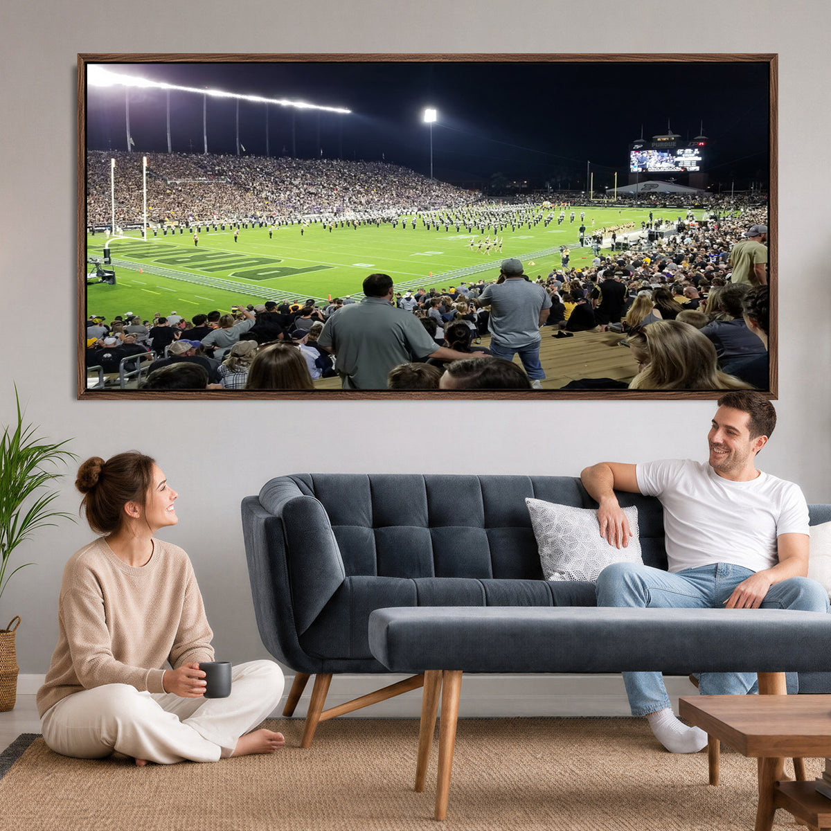 56796-PAN-FL-20X10 - Purdue University Boilermakers Football Team Print - West Lafayette Ross-Ade Stadium Wall Art Canvas