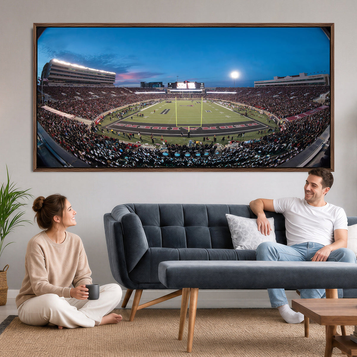 60763-PAN-FL-20X10 - Texas Tech Red Raiders Canvas, Framed Football Team Print - Lubbock Jones AT&T Stadium Wall Art