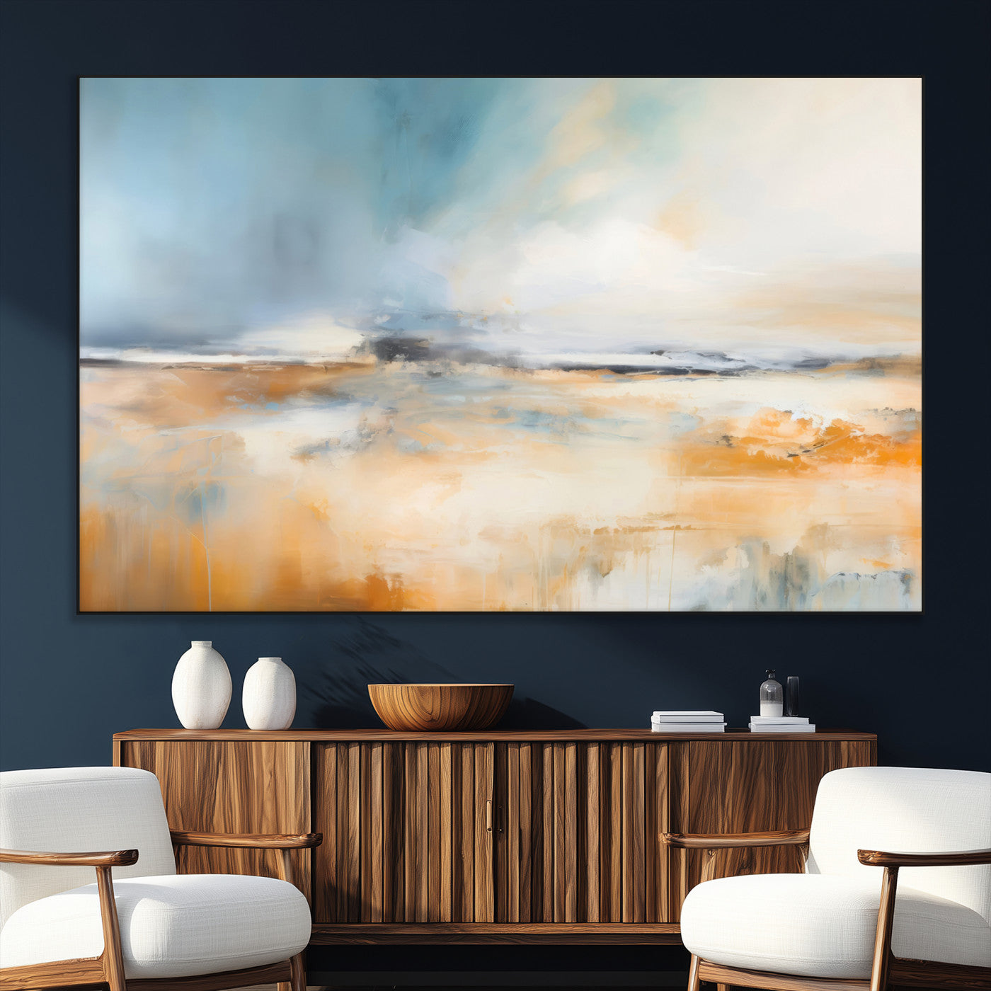 guzelmis-sharpen-MGV-CV-36X24-Abstract Landscape Wall Art Canvas Print - Warm Tones of Orange and Blue, Modern Framed Art for Home