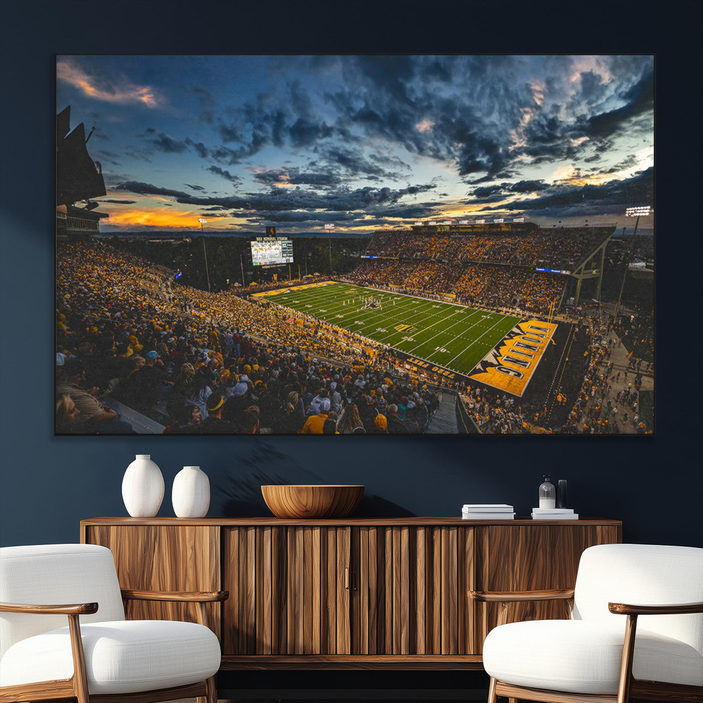 41879-MGV-CV-36X24-University of Wyoming Cowboys Football Team Print - Laramie War Memorial Stadium Wall Art Canvas
