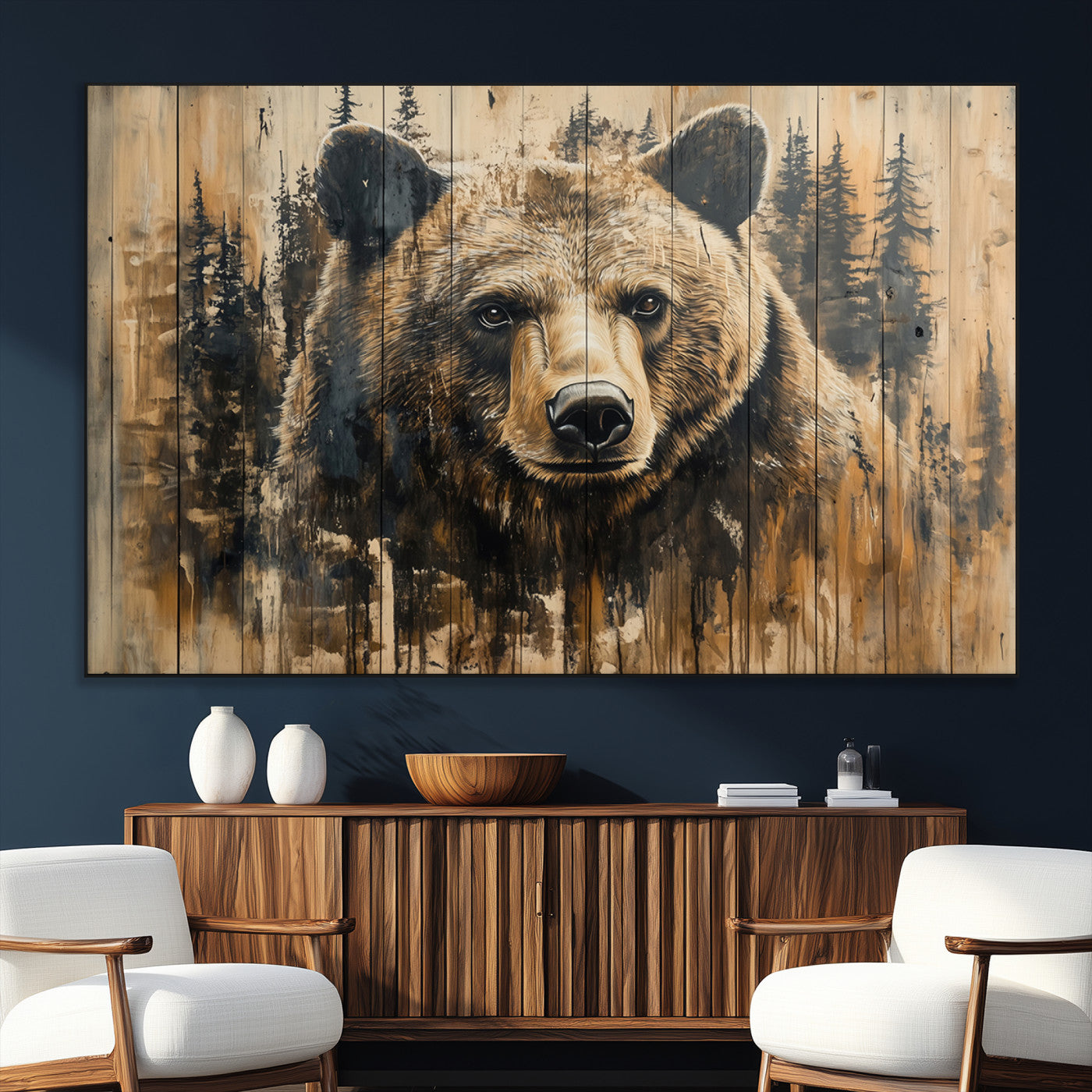 41362-SEG-FC-51X34_Oversize_Oversize-Majestic Grizzly 399 Bear Wall Art | 3-Panel Rustic Canvas Print for Living Room, Office, or Cabin