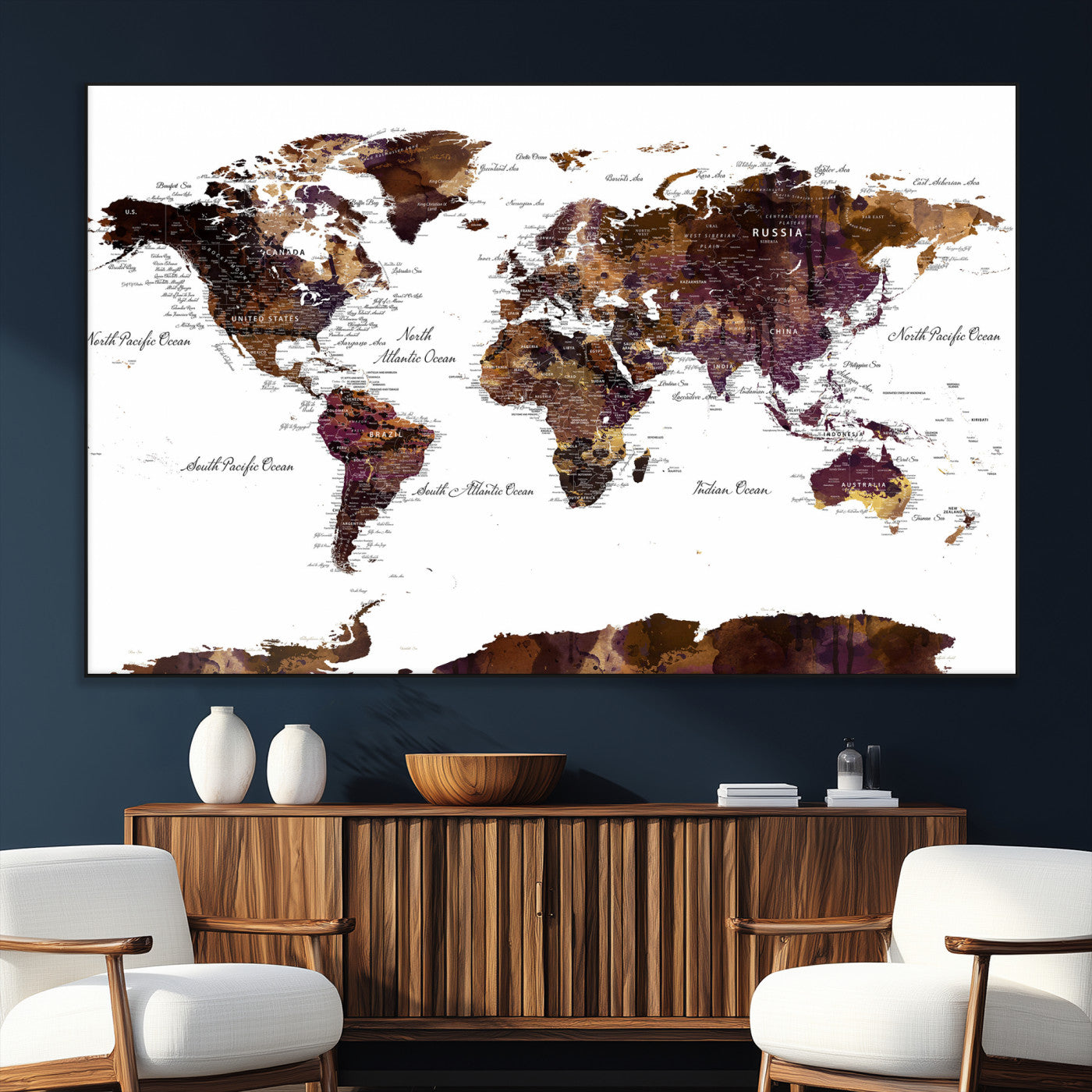 50611-MGV-CV-36X24 - Push Pin World Map Canvas Print – Framed Wall Art for Couples to Track Their Travels – Anniversary