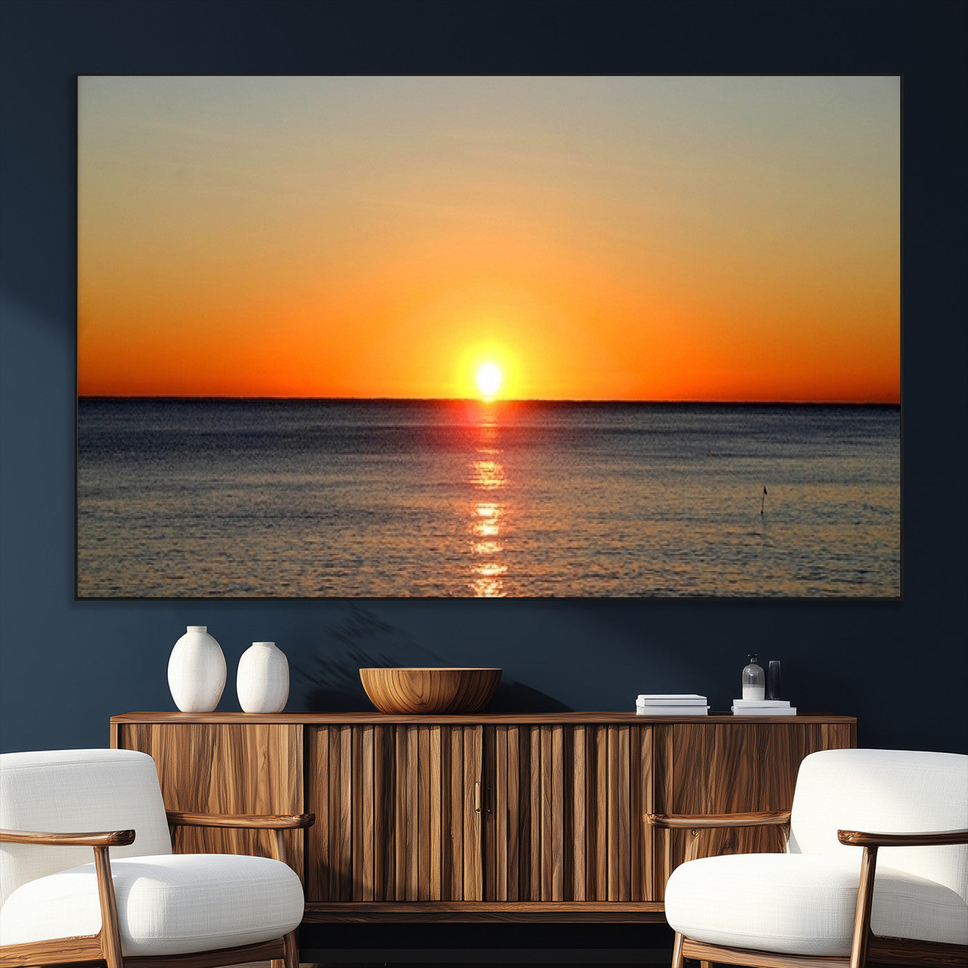 54676-MGV-CV-36X24-Golden Horizon Sunset Over Ocean Wall Art Canvas Print – Tropical Beach Canvas Wall Art – Giclee