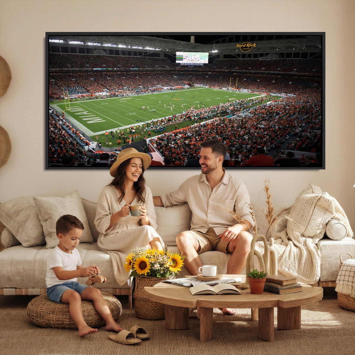 33698-PAN-FL-20X10 - Miami Hurricanes Football Team Print Canvas- Miami Hard Rock Stadium Wall Art Canvas Print