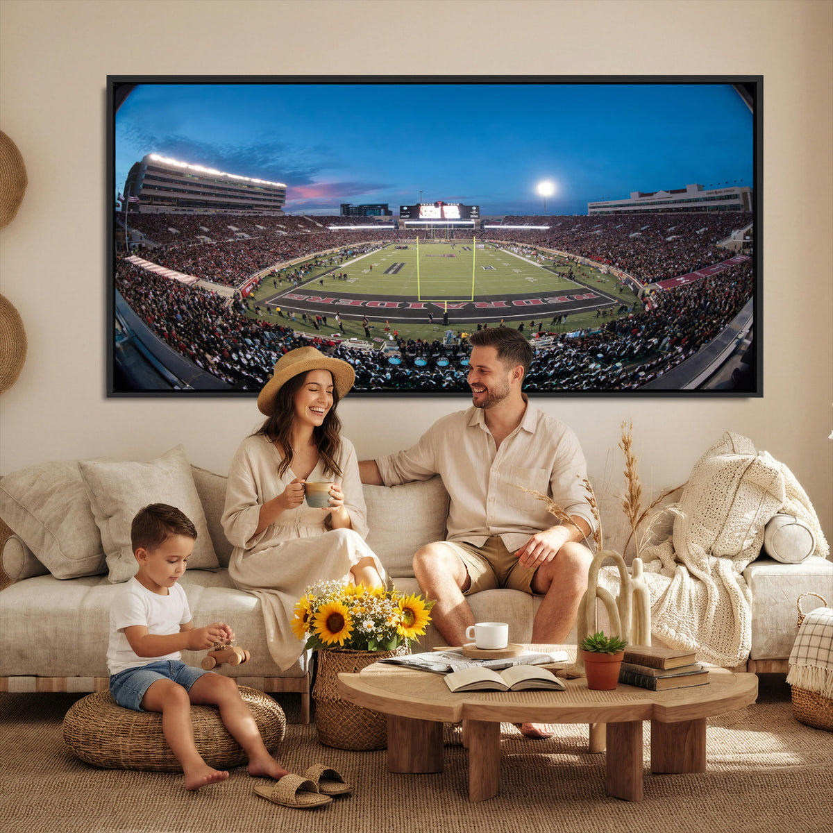 60763-PAN-FL-20X10 - Texas Tech Red Raiders Canvas, Framed Football Team Print - Lubbock Jones AT&T Stadium Wall Art