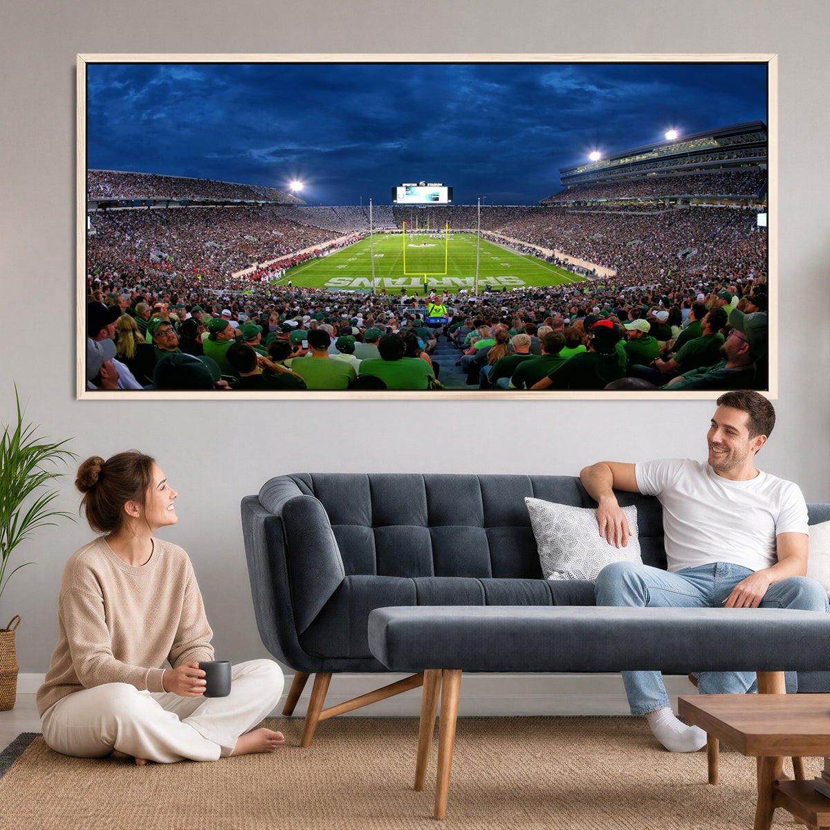 35248-PAN-FL-20X10 - Michigan State Spartans Football Team Print - East Lansing Spartan Stadium Wall Art Canvas Print