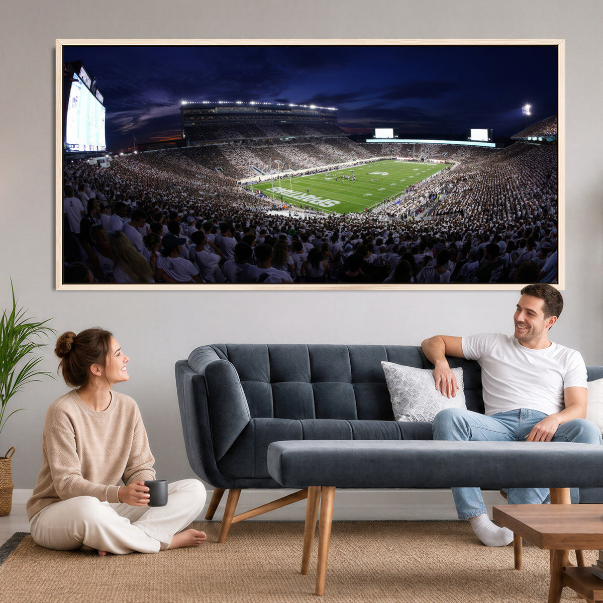 75193-PAN-FL-20X10 - Michigan State Spartans Canvas, Framed Football Team Print - East Lansing Spartan Stadium Wall Art