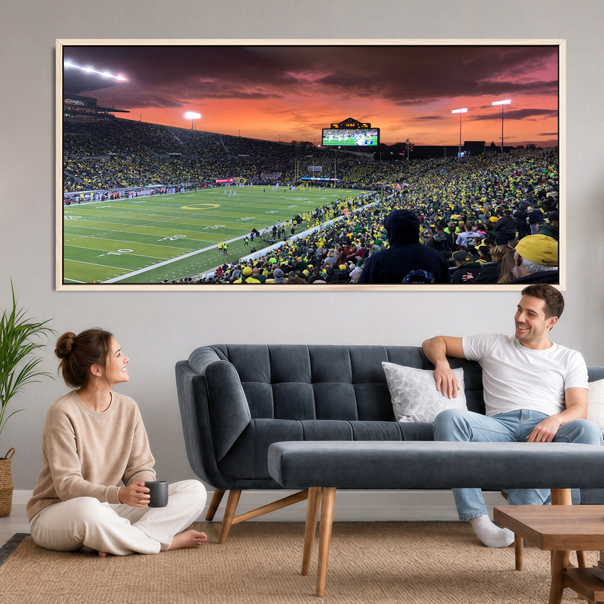 75065-PAN-FL-20X10 - Eugene Autzen Stadium Canvas Wall Art Print – Sunset Over Iconic Football Field Wall Decor for Home