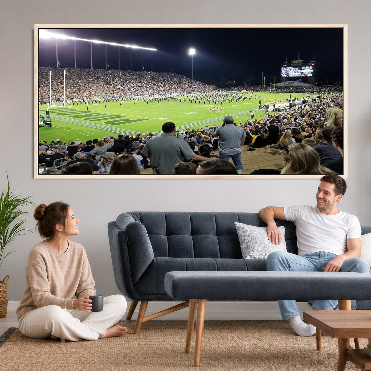 56796-PAN-FL-20X10 - Purdue University Boilermakers Football Team Print - West Lafayette Ross-Ade Stadium Wall Art Canvas