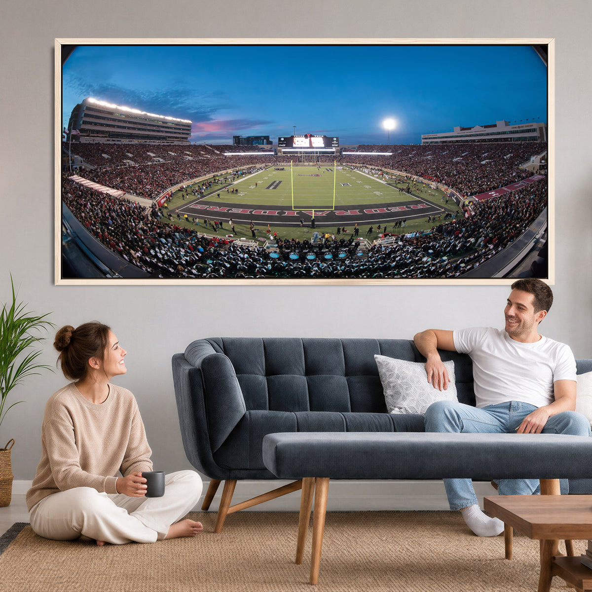 60763-PAN-FL-20X10 - Texas Tech Red Raiders Canvas, Framed Football Team Print - Lubbock Jones AT&T Stadium Wall Art