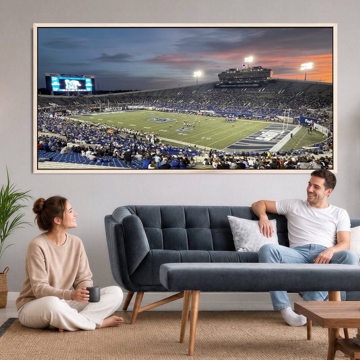 64409-PAN-FL-20X10 - Memphis Tigers Football Team Print - Memphis Simmons Bank Liberty Stadium Wall Art Canvas Print