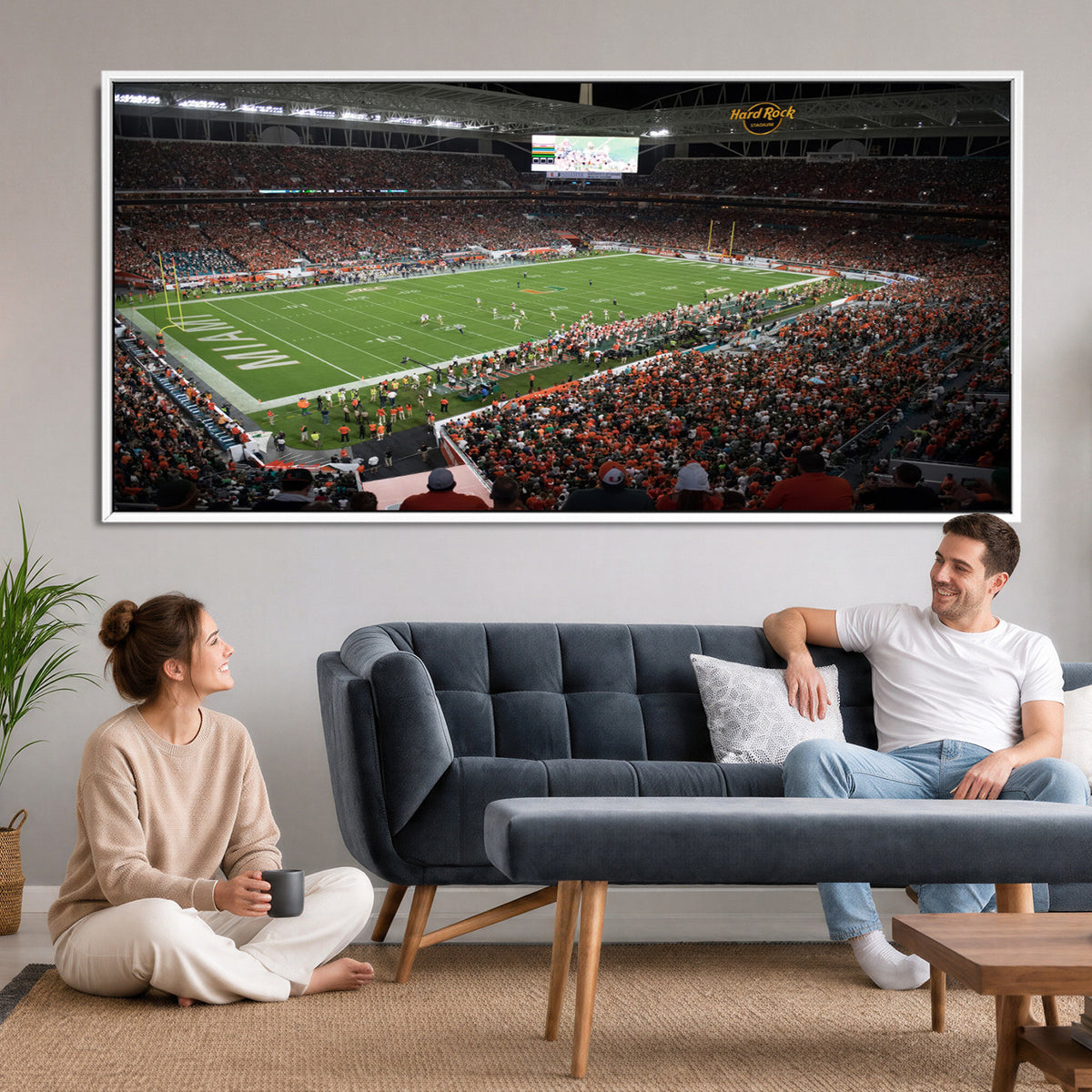 33698-PAN-FL-20X10 - Miami Hurricanes Football Team Print Canvas- Miami Hard Rock Stadium Wall Art Canvas Print