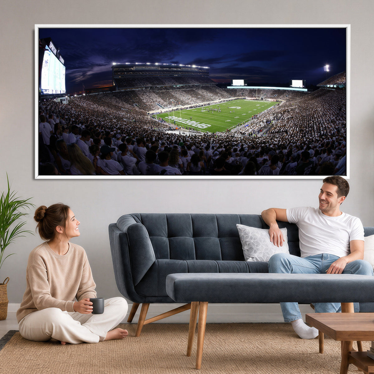 75193-PAN-FL-20X10 - Michigan State Spartans Canvas, Framed Football Team Print - East Lansing Spartan Stadium Wall Art
