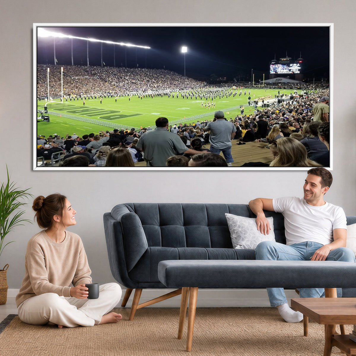 56796-PAN-FL-20X10 - Purdue University Boilermakers Football Team Print - West Lafayette Ross-Ade Stadium Wall Art Canvas