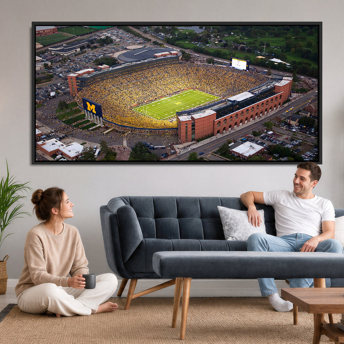 95248-PAN-FL-20X10 - University of Michigan Wolverines Football Team Print - Ann Arbor Michigan Stadium Wall Art Canvas