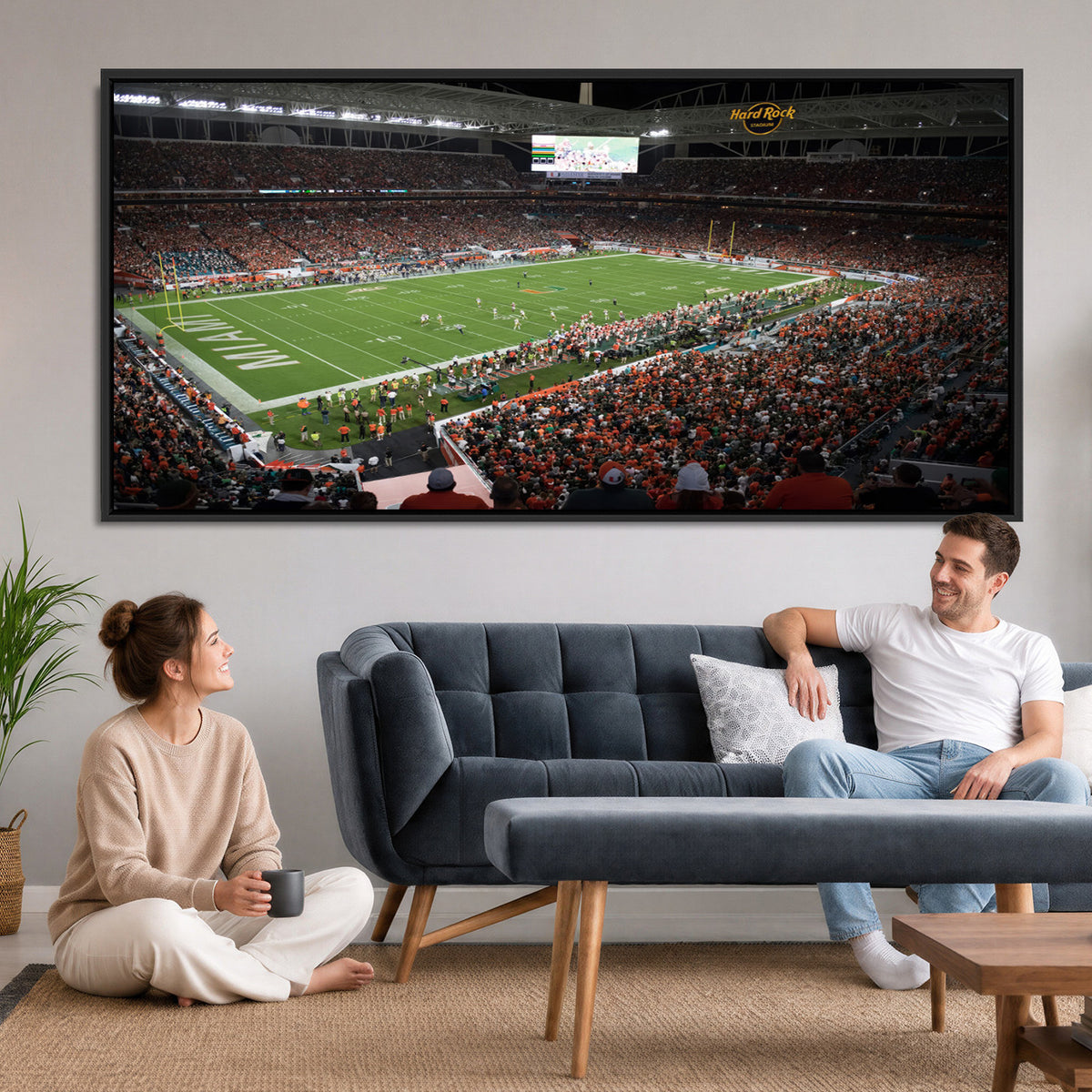 33698-PAN-FL-20X10 - Miami Hurricanes Football Team Print Canvas- Miami Hard Rock Stadium Wall Art Canvas Print