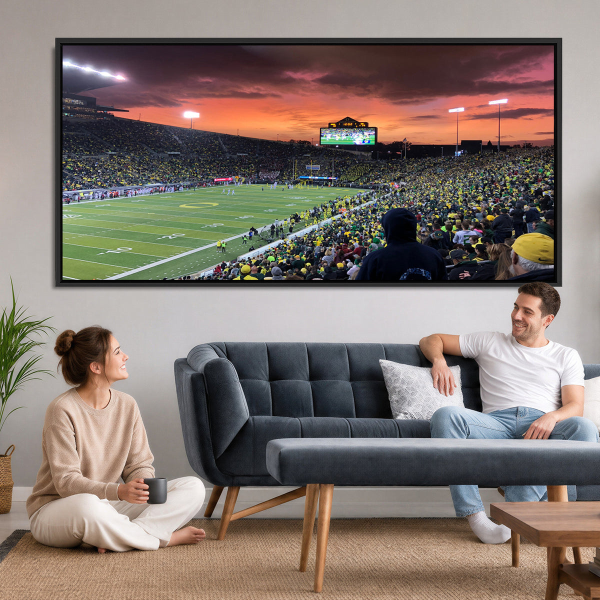 75065-PAN-FL-20X10 - Eugene Autzen Stadium Canvas Wall Art Print – Sunset Over Iconic Football Field Wall Decor for Home