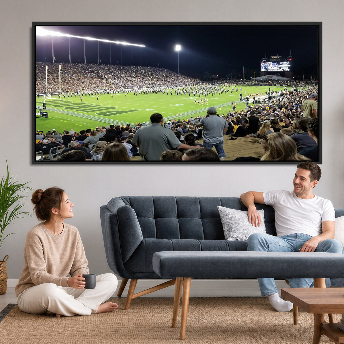 56796-PAN-FL-20X10 - Purdue University Boilermakers Football Team Print - West Lafayette Ross-Ade Stadium Wall Art Canvas
