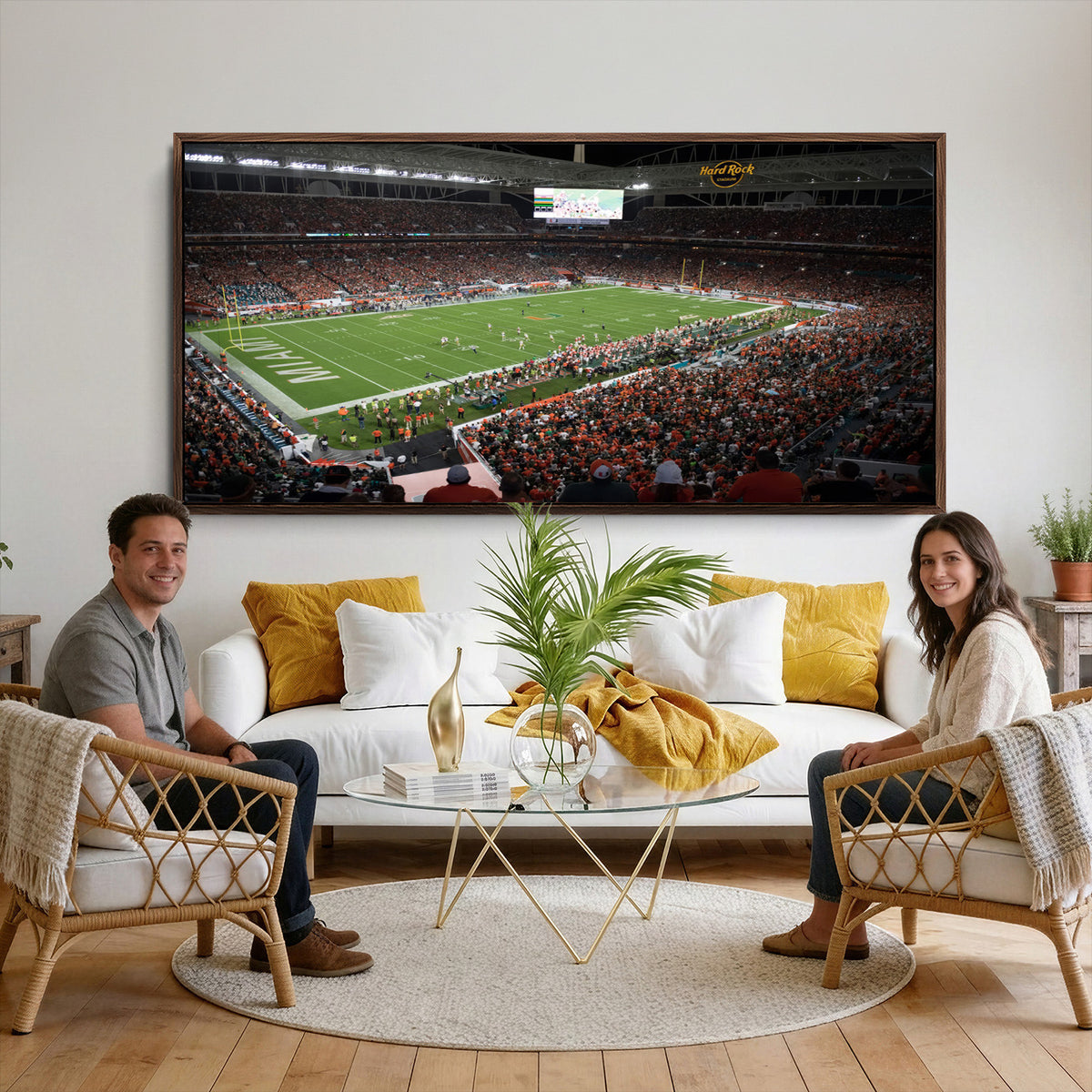 33698-PAN-FL-20X10 - Miami Hurricanes Football Team Print Canvas- Miami Hard Rock Stadium Wall Art Canvas Print
