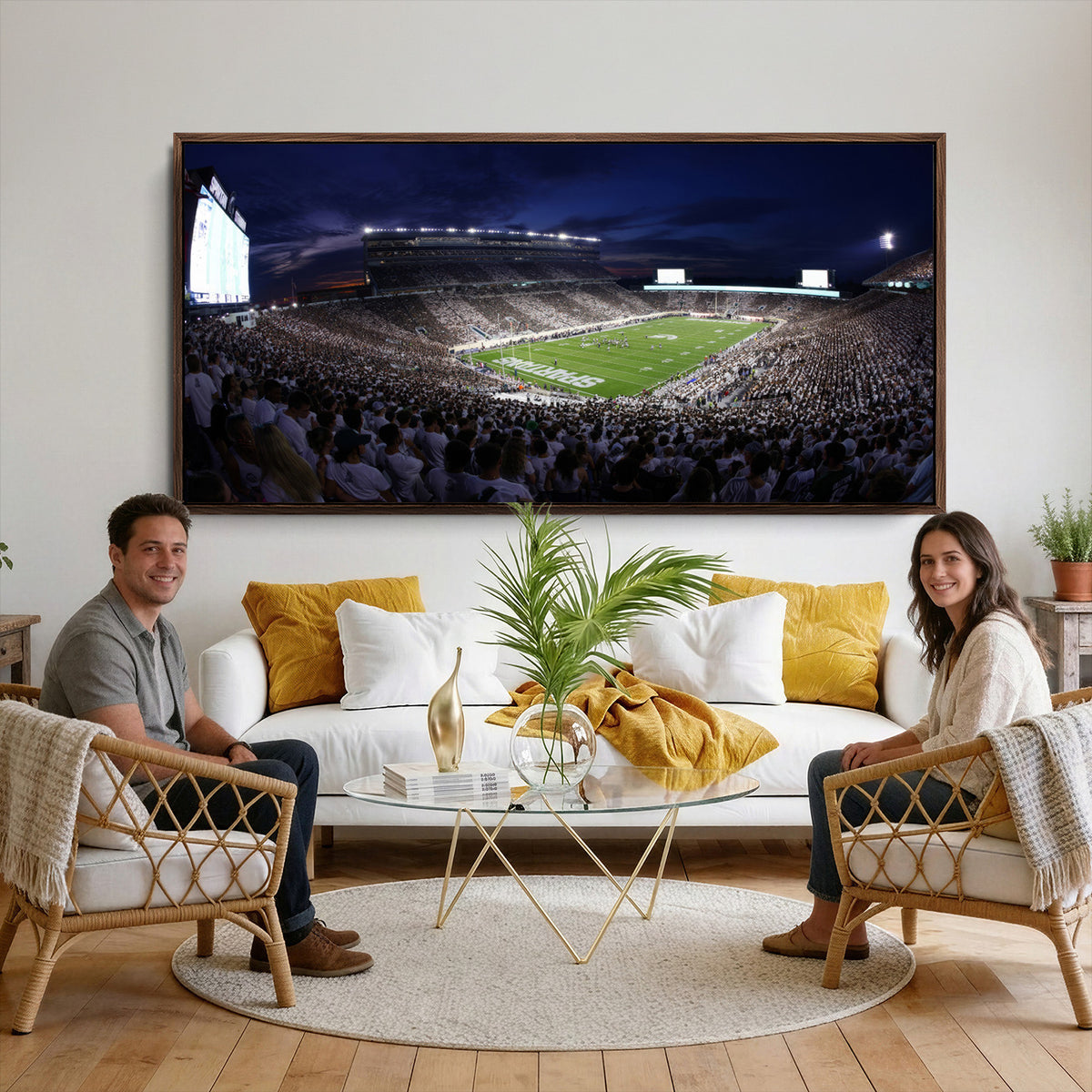 75193-PAN-FL-20X10 - Michigan State Spartans Canvas, Framed Football Team Print - East Lansing Spartan Stadium Wall Art