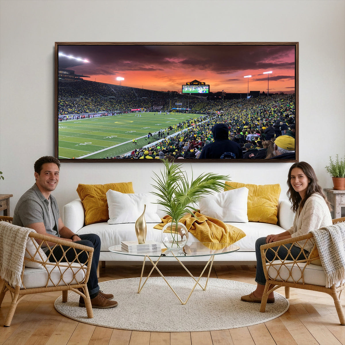 75065-PAN-FL-20X10 - Eugene Autzen Stadium Canvas Wall Art Print – Sunset Over Iconic Football Field Wall Decor for Home