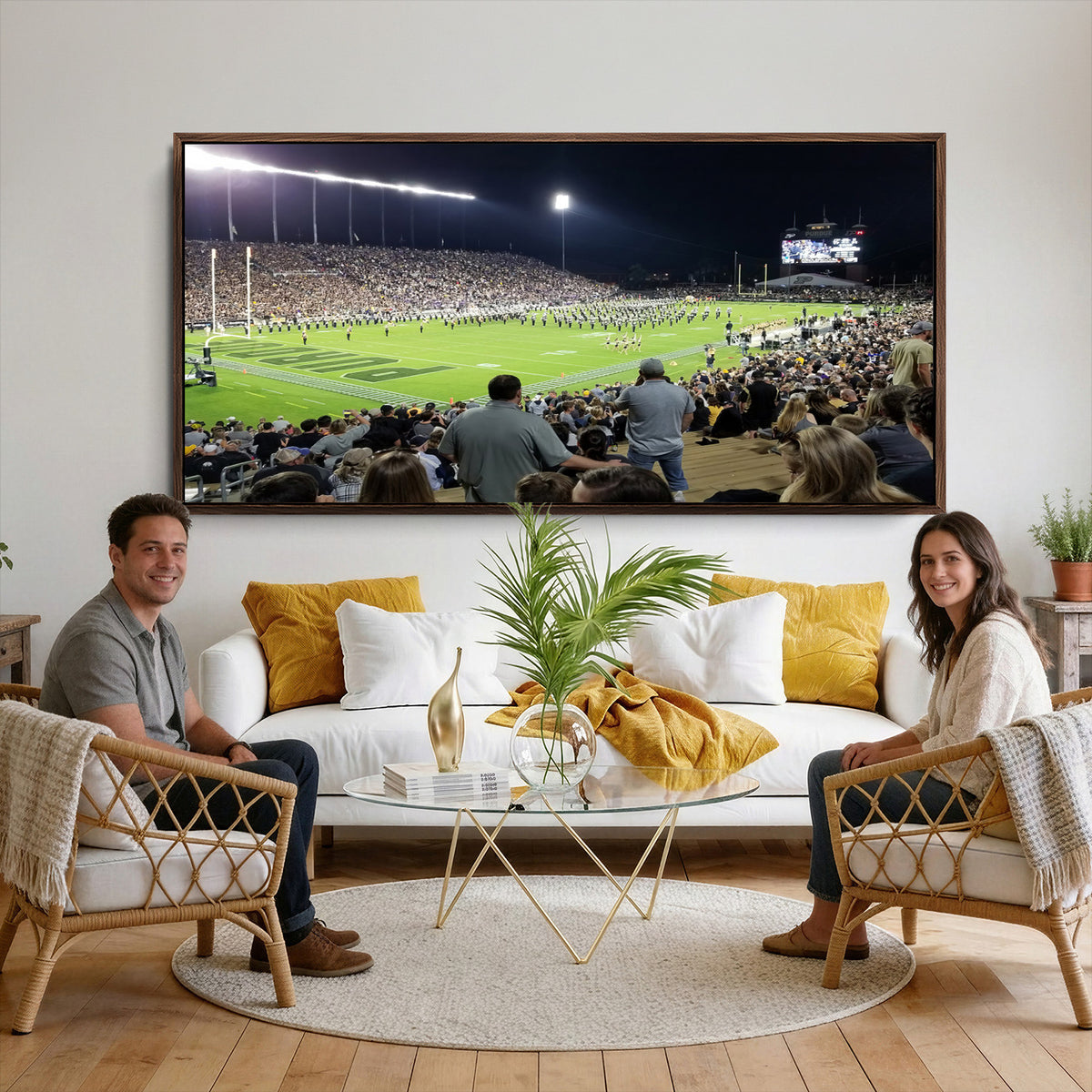 56796-PAN-FL-20X10 - Purdue University Boilermakers Football Team Print - West Lafayette Ross-Ade Stadium Wall Art Canvas