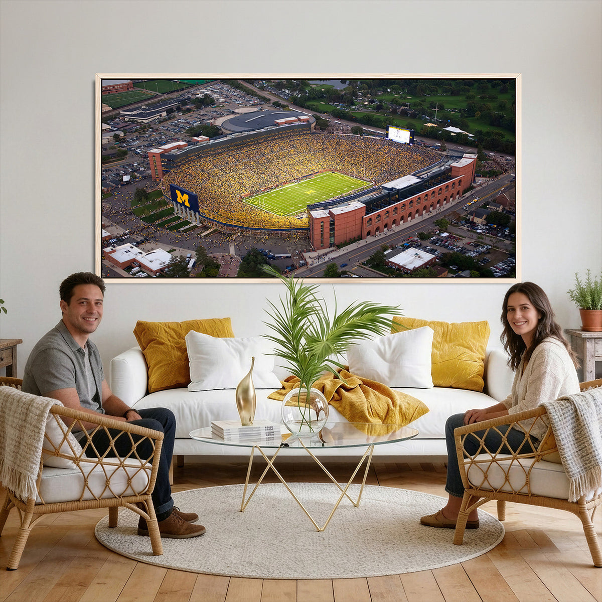 95248-PAN-FL-20X10 - University of Michigan Wolverines Football Team Print - Ann Arbor Michigan Stadium Wall Art Canvas