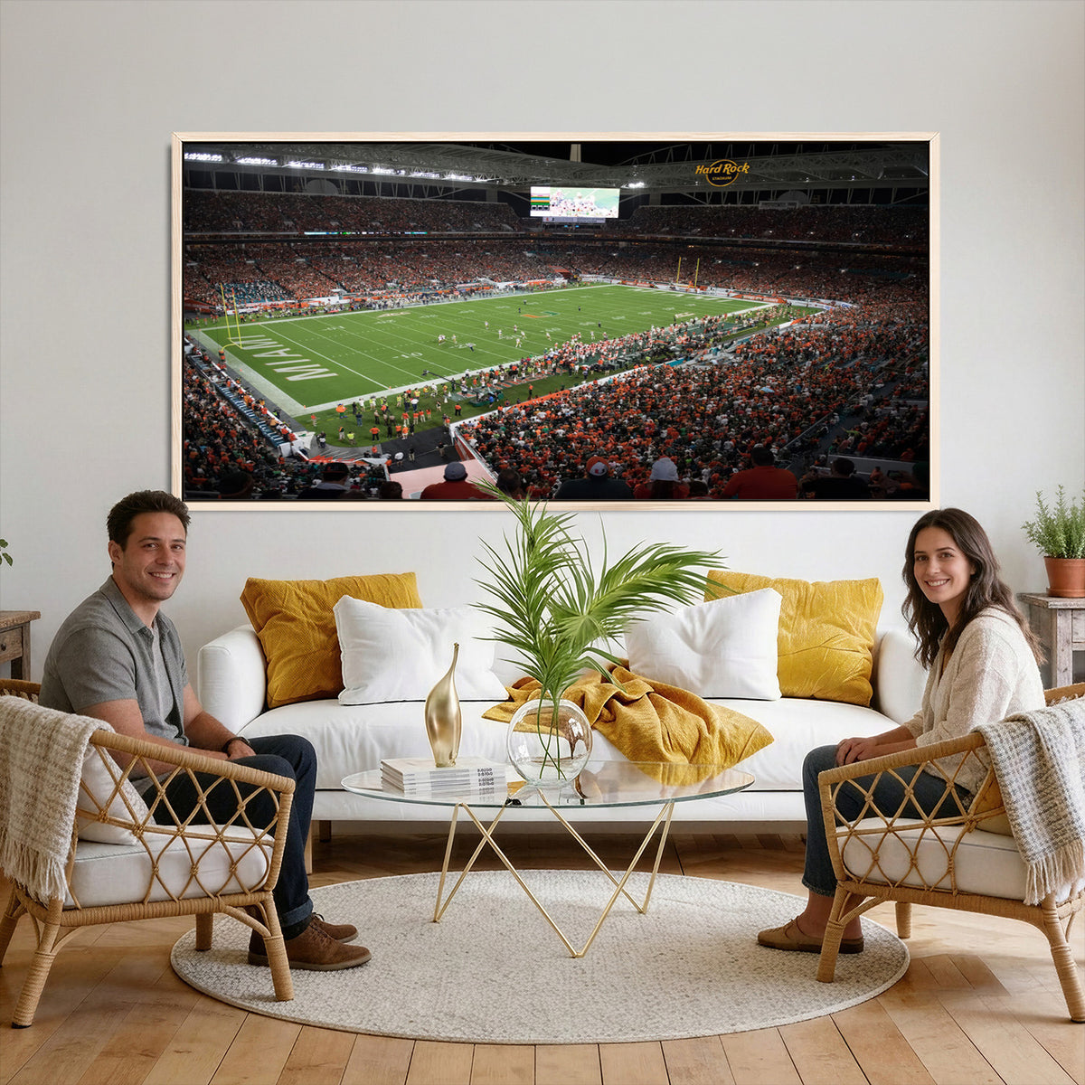 33698-PAN-FL-20X10 - Miami Hurricanes Football Team Print Canvas- Miami Hard Rock Stadium Wall Art Canvas Print