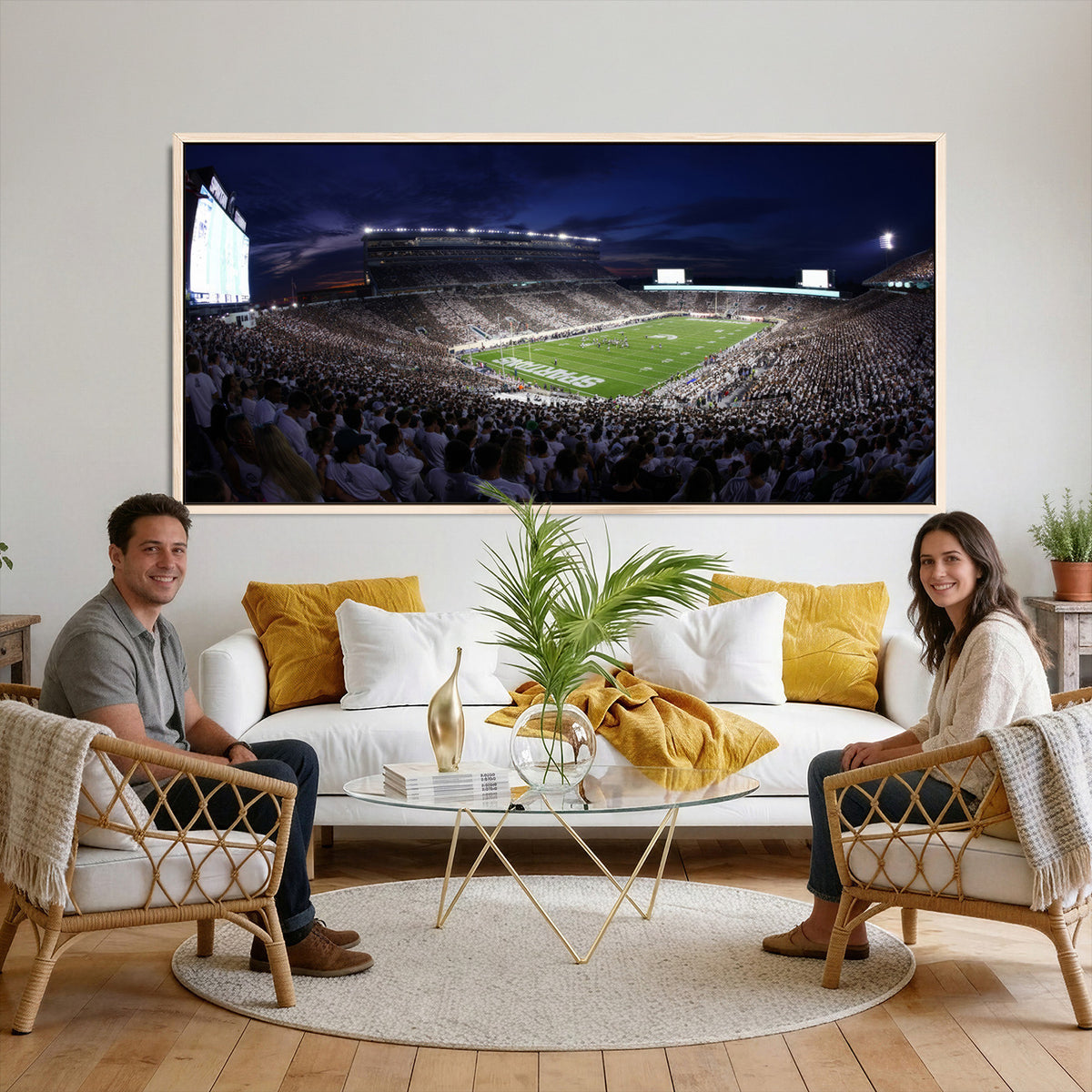 75193-PAN-FL-20X10 - Michigan State Spartans Canvas, Framed Football Team Print - East Lansing Spartan Stadium Wall Art