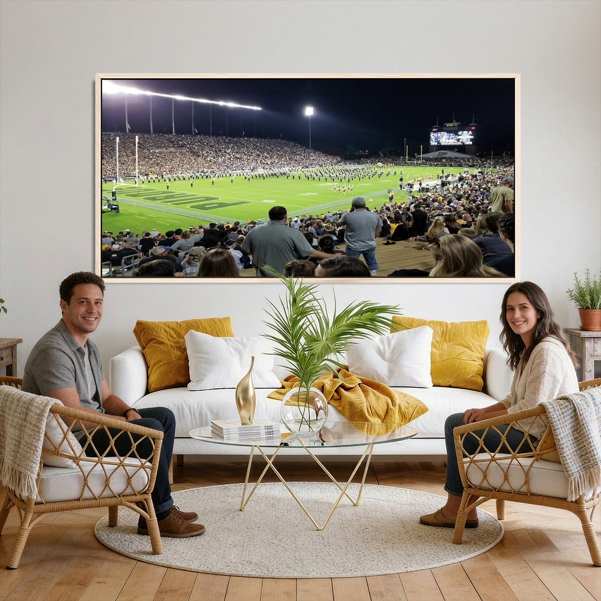 56796-PAN-FL-20X10 - Purdue University Boilermakers Football Team Print - West Lafayette Ross-Ade Stadium Wall Art Canvas