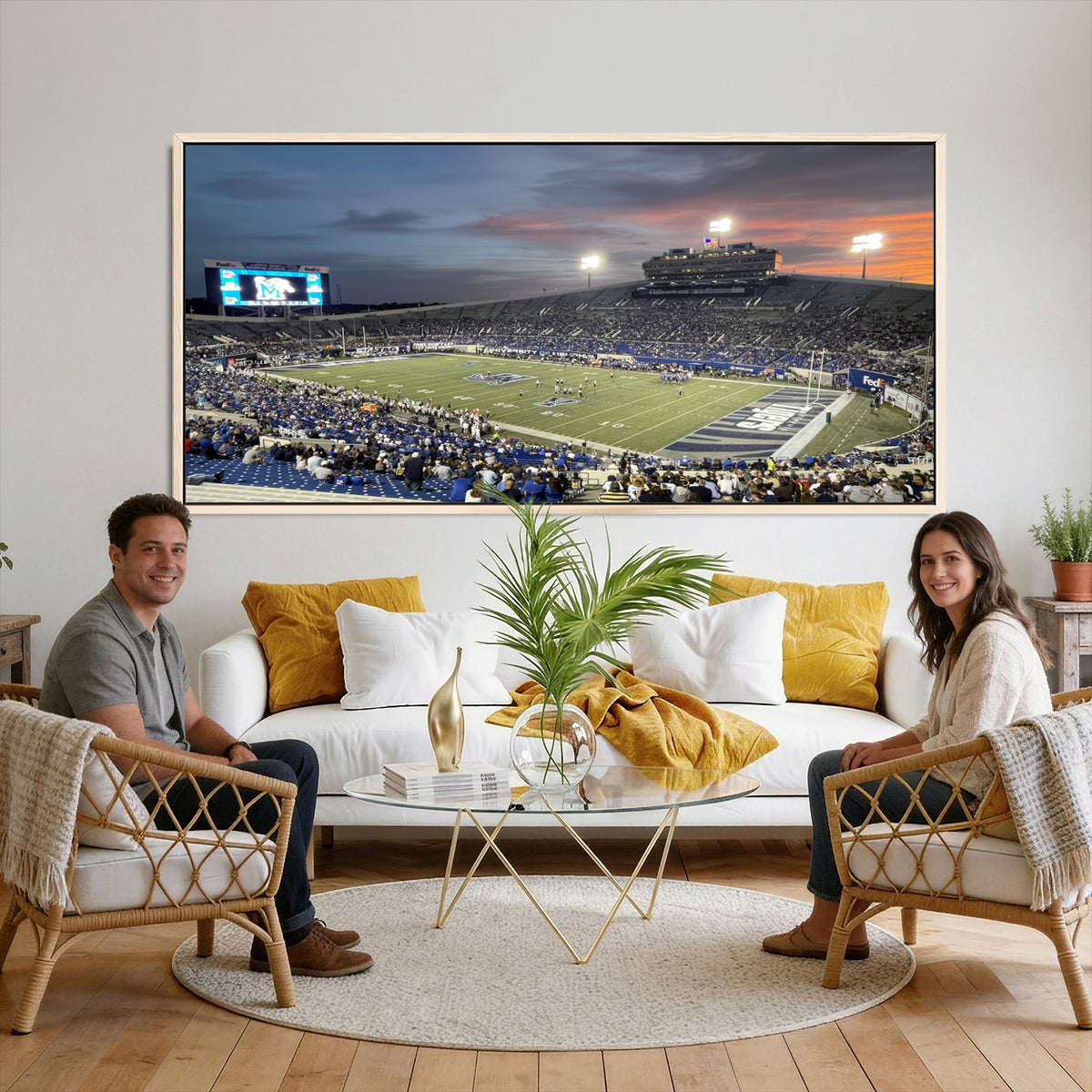 64409-PAN-FL-20X10 - Memphis Tigers Football Team Print - Memphis Simmons Bank Liberty Stadium Wall Art Canvas Print