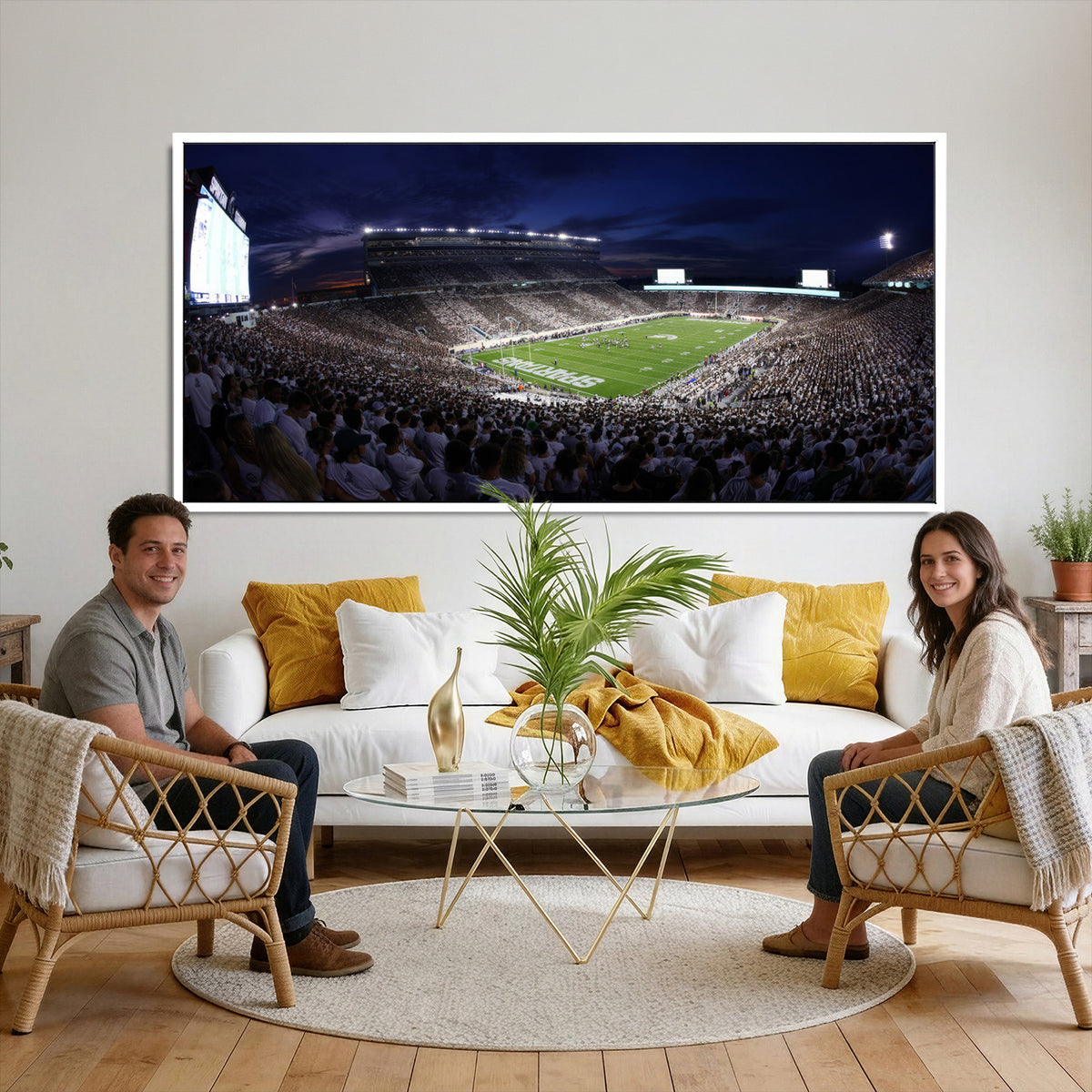 75193-PAN-FL-20X10 - Michigan State Spartans Canvas, Framed Football Team Print - East Lansing Spartan Stadium Wall Art