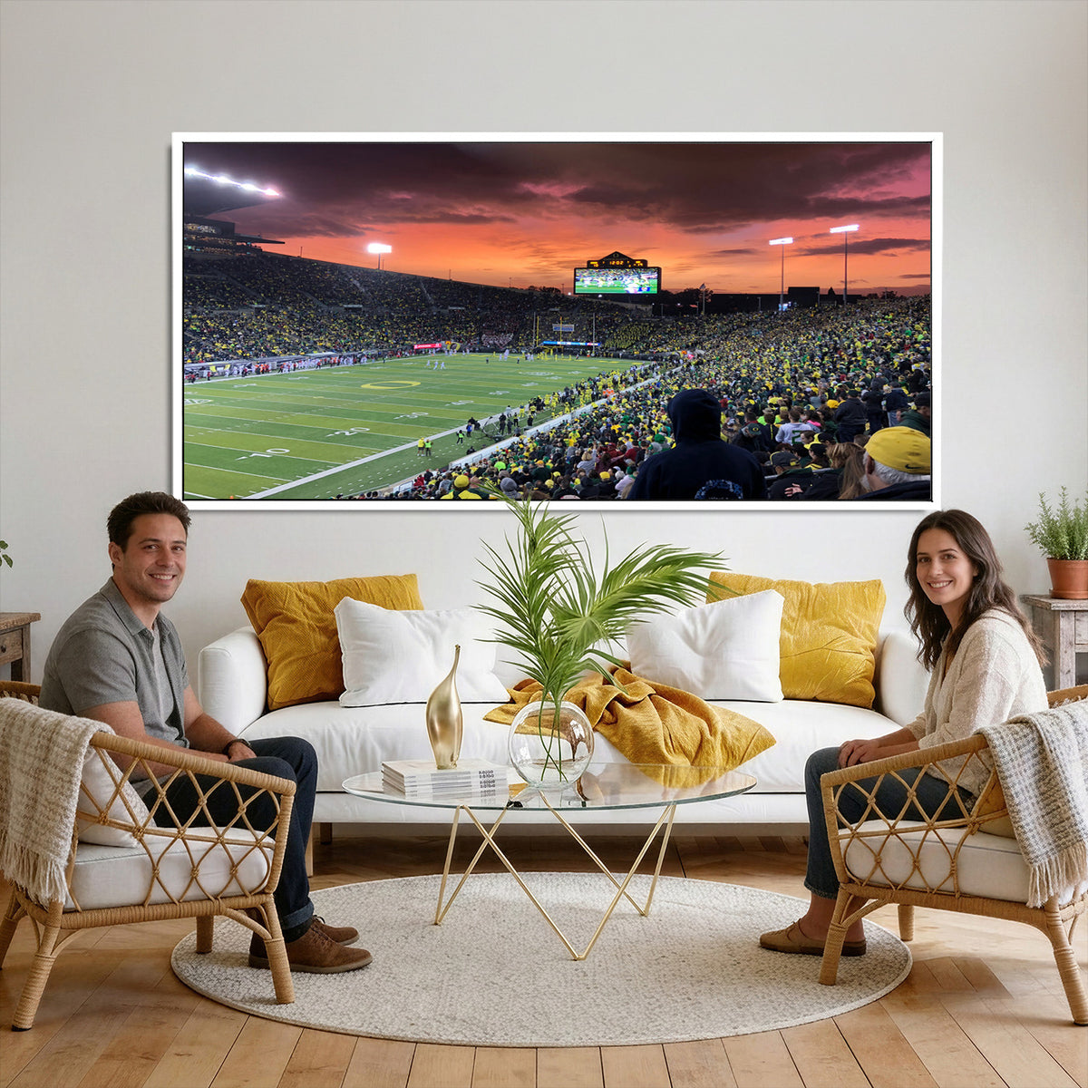 75065-PAN-FL-20X10 - Eugene Autzen Stadium Canvas Wall Art Print – Sunset Over Iconic Football Field Wall Decor for Home