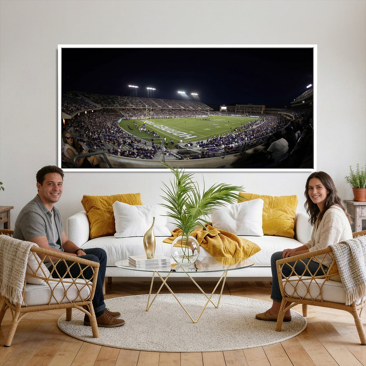 59222-PAN-FL-20X10 - TCU Horned Frogs Football Team Print - Fort Worth Amon G. Carter Stadium Wall Art Canvas Print.