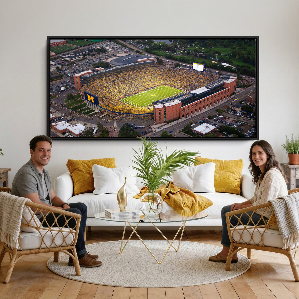95248-PAN-FL-20X10 - University of Michigan Wolverines Football Team Print - Ann Arbor Michigan Stadium Wall Art Canvas