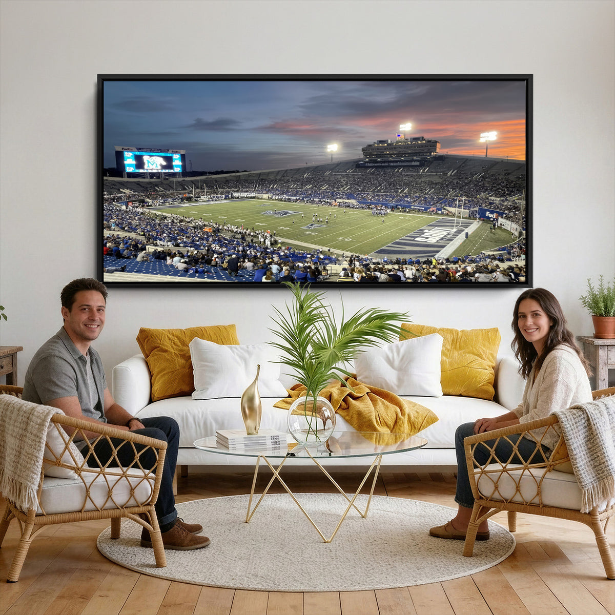 64409-PAN-FL-20X10 - Memphis Tigers Football Team Print - Memphis Simmons Bank Liberty Stadium Wall Art Canvas Print