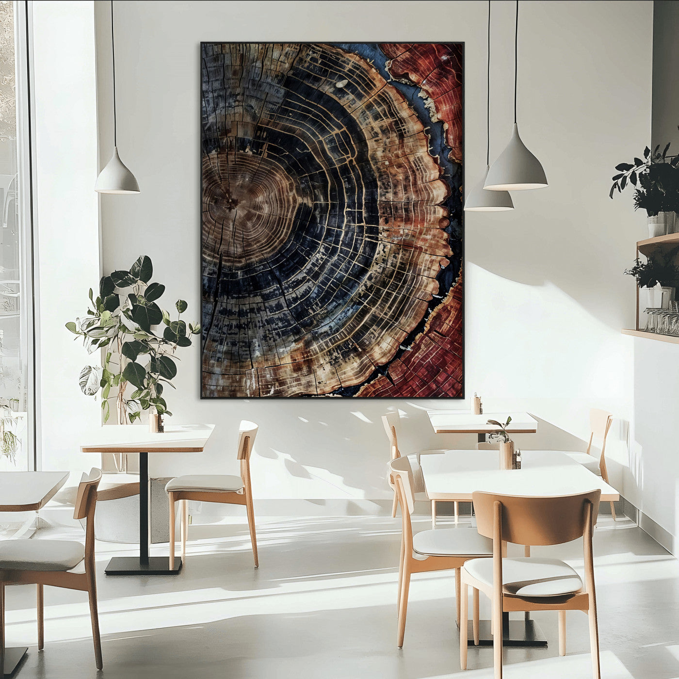 TEST3001-MGV-CV-24X36-Tree Rings Wall Art Canvas Print – Framed Rustic Wood Scene with Natural Texture Artwork for Home, Office