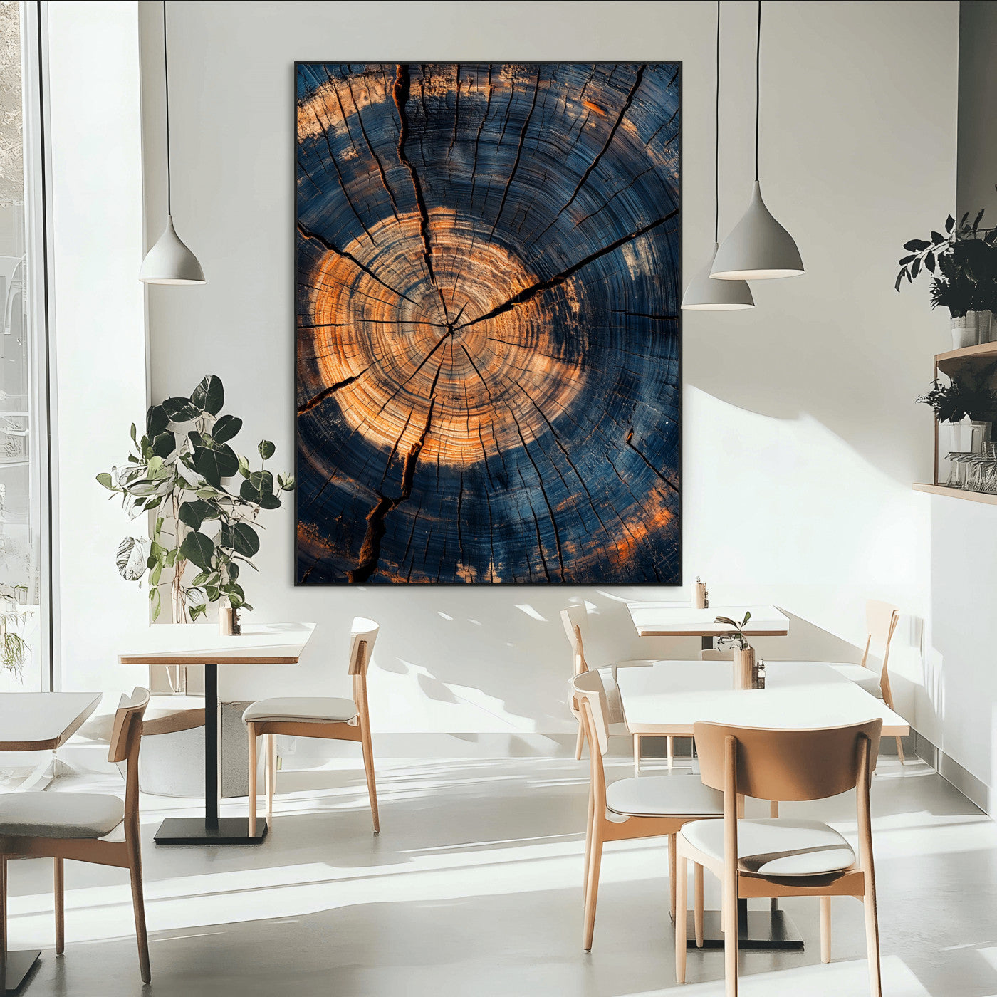 32486414-MGV-CV-24X36-Tree Rings Wall Art Canvas Print – Framed Rustic Wood Grain Texture Industrial Natural Artwork for Home Office