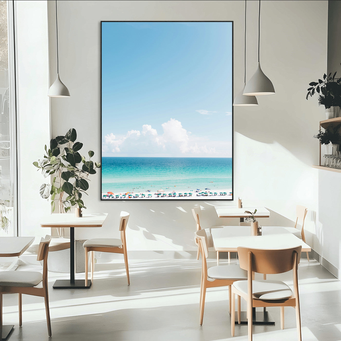 62954953-MGV-CV-24X36-Turquoise Ocean Wall Art Canvas Print – Framed Coastal Serenity White Sand Beach Artwork for Home Office