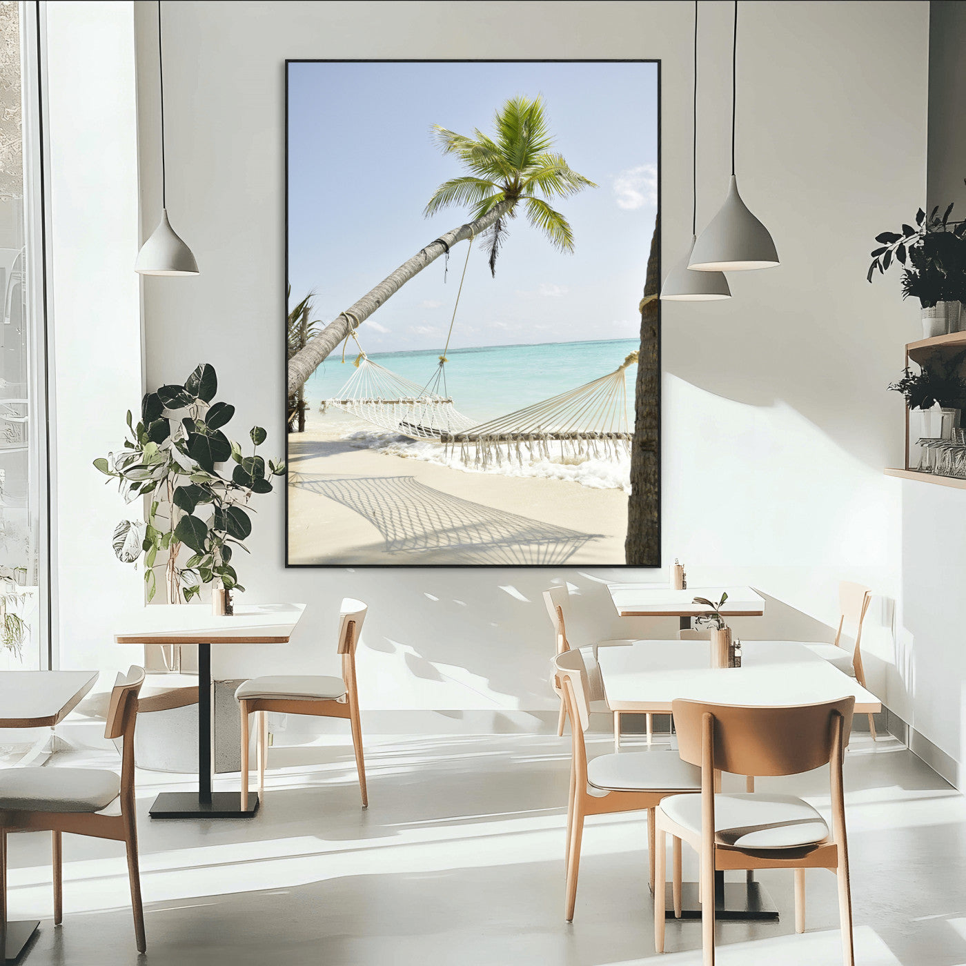 39927211-MGV-CV-24X36-Beach Hammock Wall Art Canvas Print – Framed Tropical Paradise Coastal Serenity Artwork for Home Office