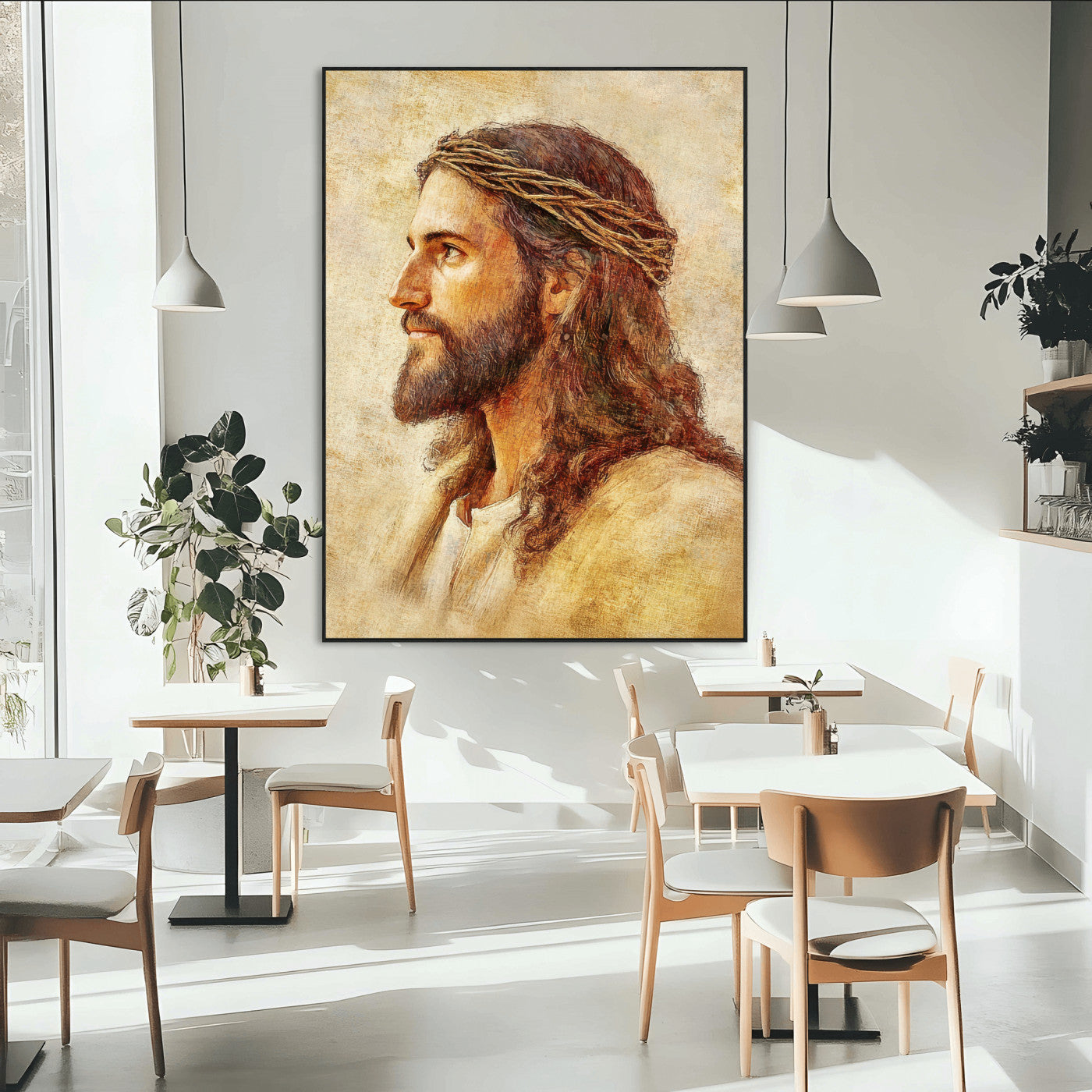 SEG-FC-51X34_Oversize - Jesus Christ Portrait Canvas Wall Art – Christian Faith Print, Crown of Thorns Detail, Inspirational
