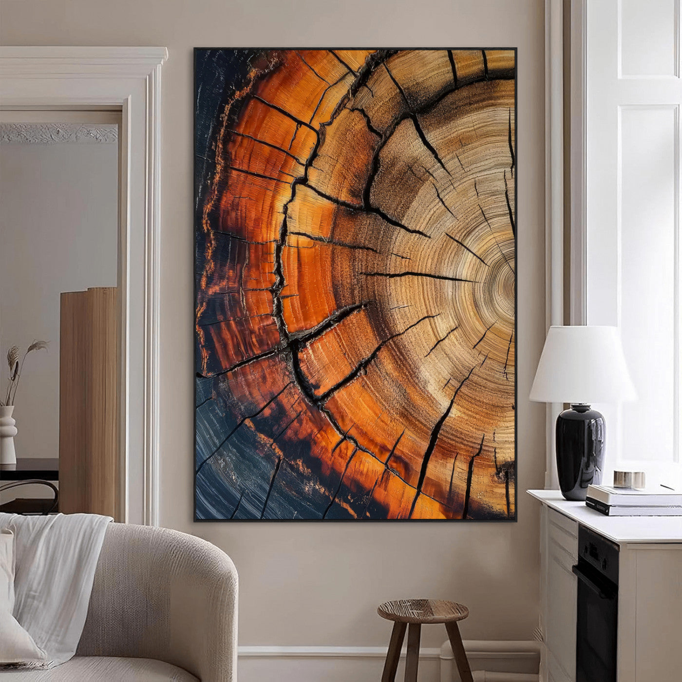 33751185-MGV-CV-24X36-Tree Rings Wall Art Canvas Print – Rustic Wood Grain Texture Natural Pattern Warm Earthy Artwork for Home Office