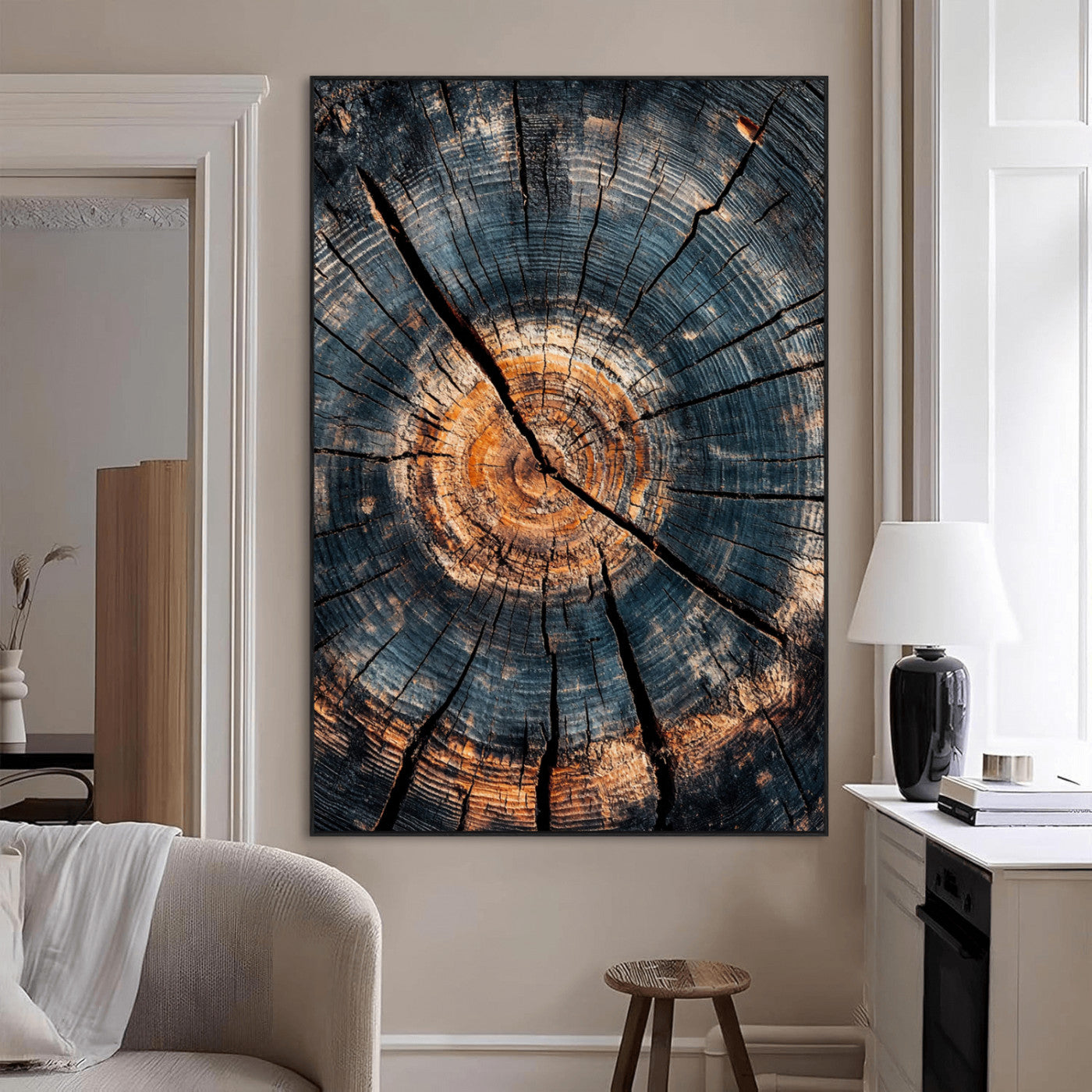 77995348-MGV-CV-24X36-Tree Rings Wall Art Canvas Print – Framed Rustic Wood Texture Natural Pattern Artwork for Home and Office Decor