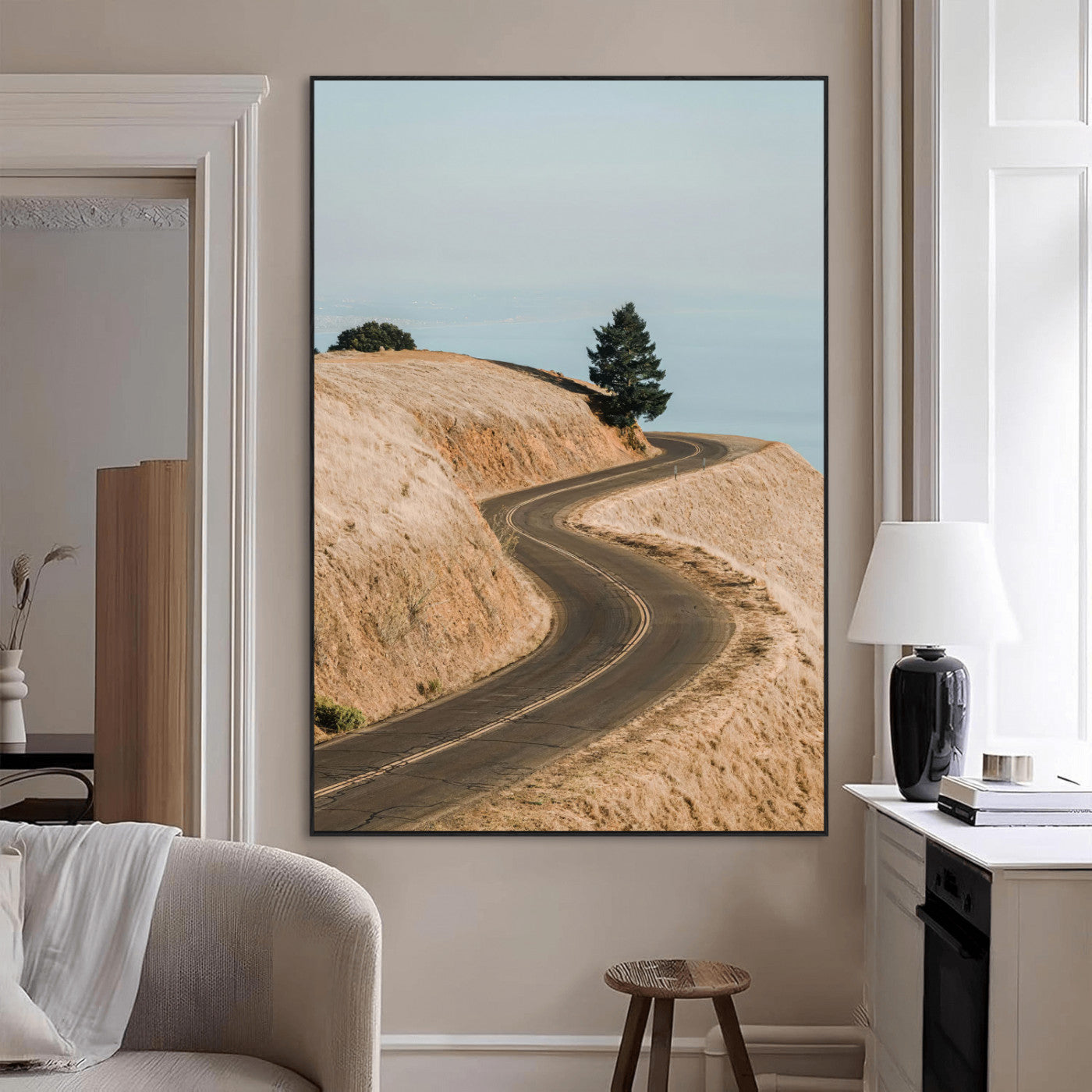 SEG-FC-51X34_Oversize - Winding Road Canvas Wall Art – Scenic Curvy Road Landscape, Large Minimalist Outdoor Decor, Wrapped